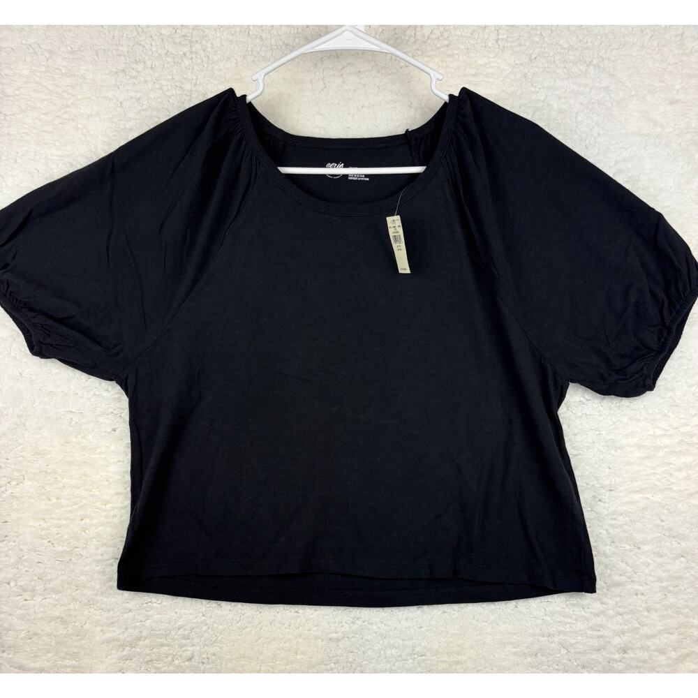 Aerie Black Puff Sleeve Crop Top | XS | 100% Cotton | NWT | Soft Grunge Aestheti